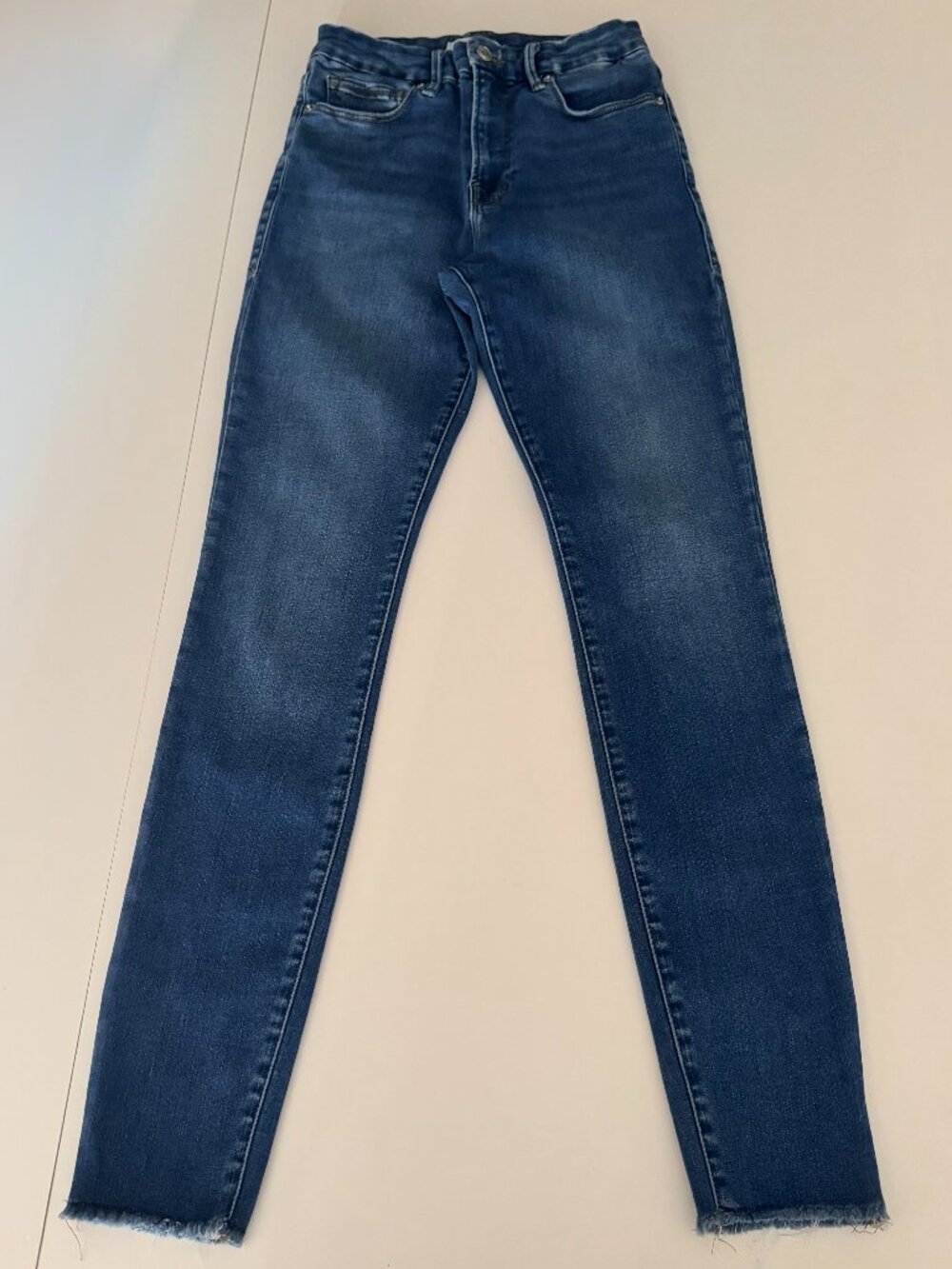 Good American Jeans Womens 4/27 Good Legs High Rise Skinny Raw Hem Blue Denim